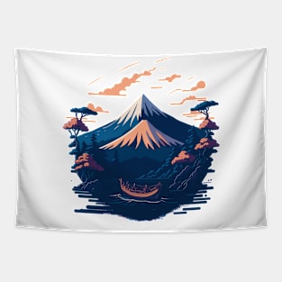 Serene Mount Fuji Sunset Peaceful River Scenery Tapestry