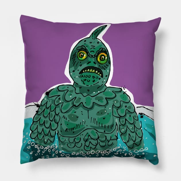 Swamp Creature Comforts Pillow by MikeBrennanAD