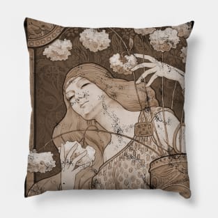 Art Nouveau - Paul Berthon Alphonse Mucha Vintage Fantasy Pillow