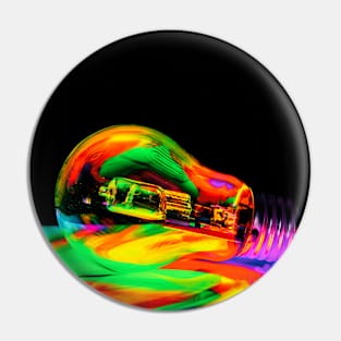 Illuminated light bulb reflecting colors against black background Pin