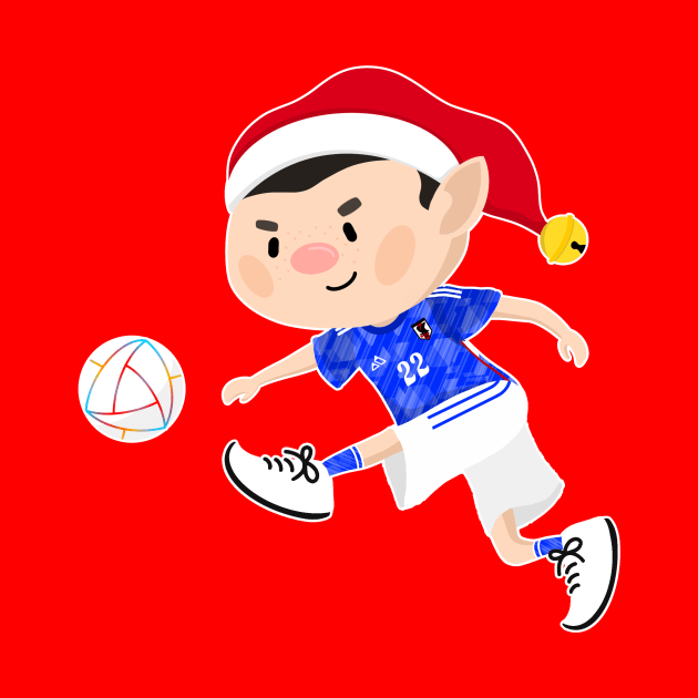 Japan football Christmas elf. Football World Cup soccer T-Shirt by abtchlr