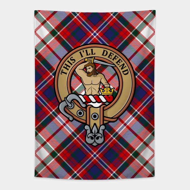 Clan MacFarlane Crest over Dress Tartan Tapestry by sifis