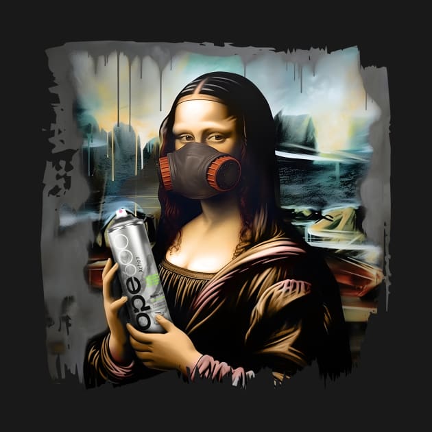 Mona Lisa with a spray paint in a paint respirator by Snoe