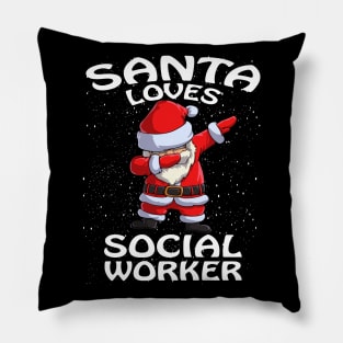 Santa Loves Social Worker Christmas Pillow