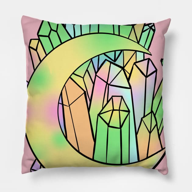 Pastel Goth Crystal Cluster Moon Kawaii Witchy Pillow by LunaElizabeth