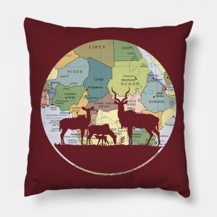 African Kudu Family cut from 2011 Map of Africa Pillow