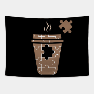 Coffee Puzzle Design with One Piece Missing in Warm Coffee Color Tapestry