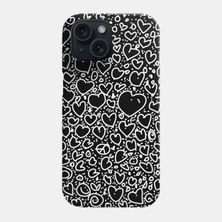 Black Doodle Hearts Phone Case