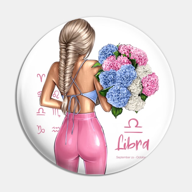 Libra Girl Pink Outfit Flowers Pin by AllessyArt 