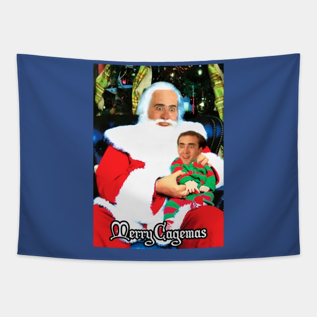 Merry Cagemas Santa Knee Nicolas Cage Christmas Tapestry by Nova5