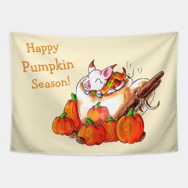 Pumpkin Spice Piggy (With Text) Tapestry by KristenOKeefeArt