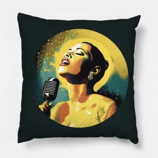 Billie Holiday Jazz Legend Singer Modern Portrait by LozsArt Pillow