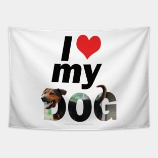 I love (heart) my dog - black and brown cross dog oil painting word art Tapestry