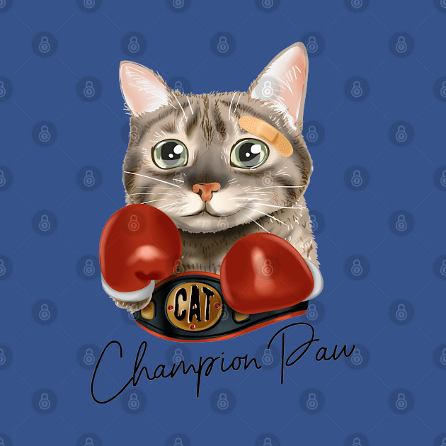 cat with boxing gloves and champion belt - Catshirt - T-Shirt