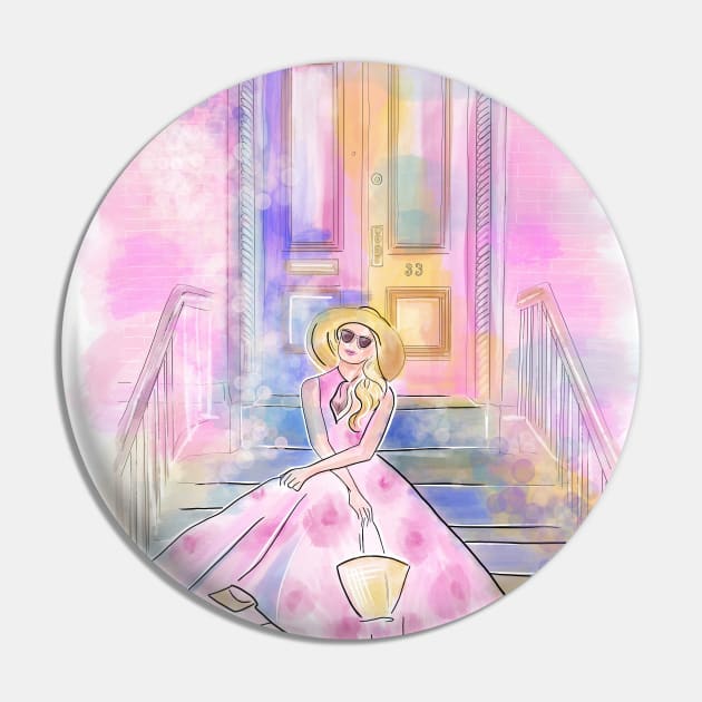 Fashion blogger girl in London pastel colours Pin by PG Illustration