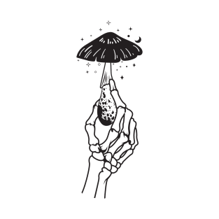 Skeleton hand holding magic mushroom Black T-Shirt