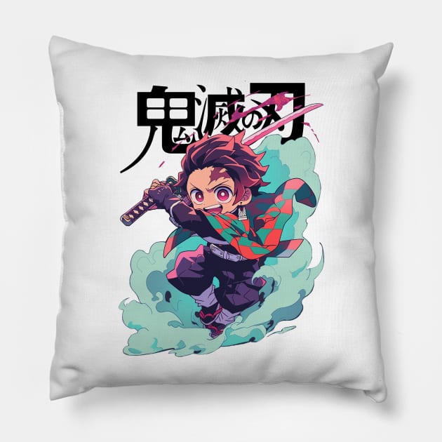 Tanjiro fire breathing sword fight Pillow by ChibiMochis