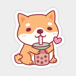 Cute Shiba Inu Dog Loves Bubble Tea Magnet