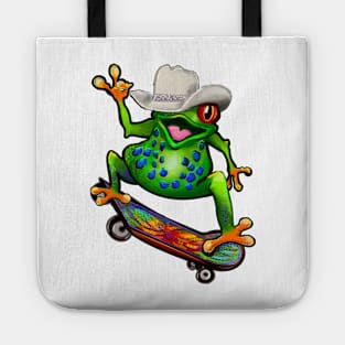 Frog Peace sign tie dye Kawaii Froggy Skateboarding Cute Frog Texas cowboy hat Funny toad toads amphibian tadpole Green Red eyed tree frogs rain forest Lizard dragon zoology gift frog Tote