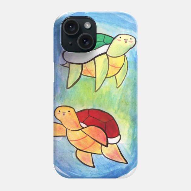 Swimming Watercolor Turtles Phone Case by saradaboru