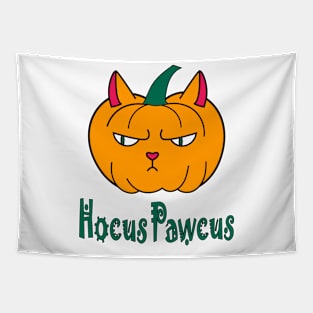 Hocus pawcus Halloween pumpkin cat magic typography Tapestry