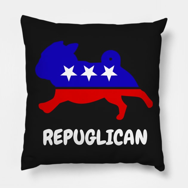 Repuglican Pug Funny Cute Republican Support Pillow by BraaiNinja