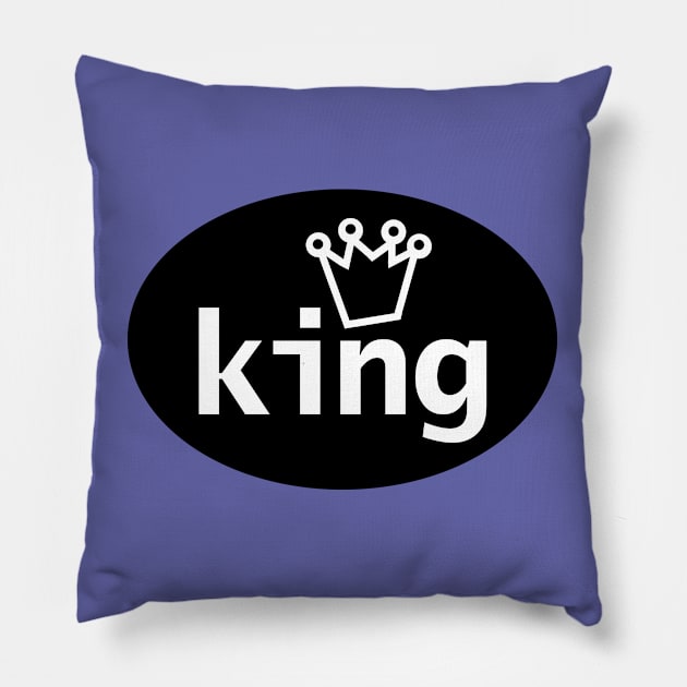 King and Crown on Black Oval Pillow by ellenhenryart