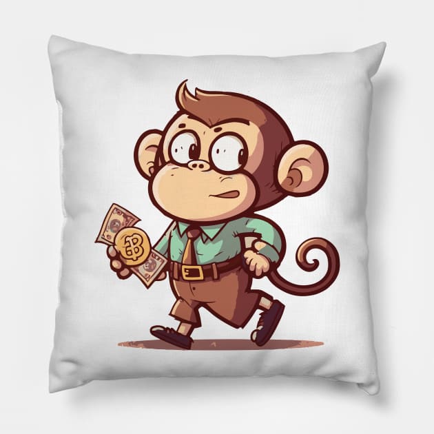Cartoon Cute Monkey Boy Bringing Money Pillow by SNstore
