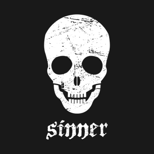 Sinner | Distressed Goth Skeleton Skull T-Shirt