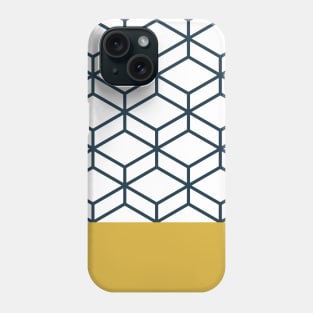 Geometric Honeycomb Lattice Pattern in Mustard Yellow, Navy Blue, and White Phone Case