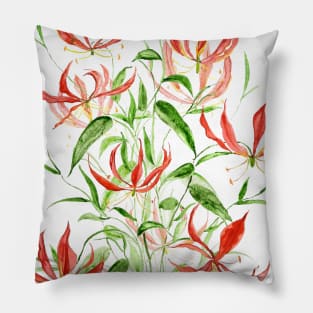 orange red climbing lily watercolor painting Pillow