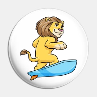 Lion as surfer on a surfboard Pin