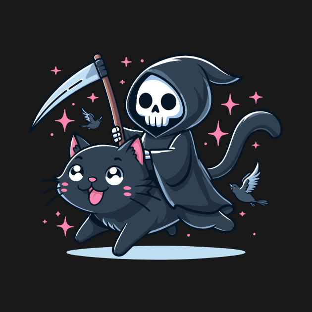 Grim Reaper Riding Black Cat by Kawaii N Spice