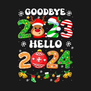 Groovy Goodbye 2023 Hello 2024 Christmas Happy New Year T-Shirt