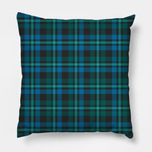 Tartan - Blue and Turquoise on a dark background Pillow