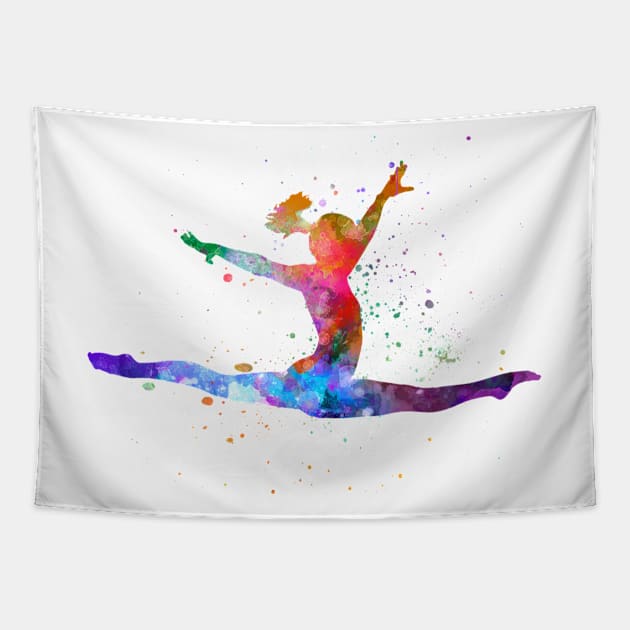 Gymnastic jumping watercolor Tapestry by PaulrommerArt