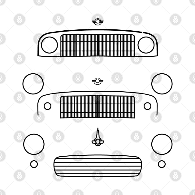 Morris Minor evolution classic cars 1948-1971 black outline by soitwouldseem