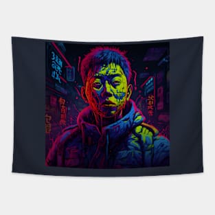 Korean Zombie. Asian man in neon lights Tapestry