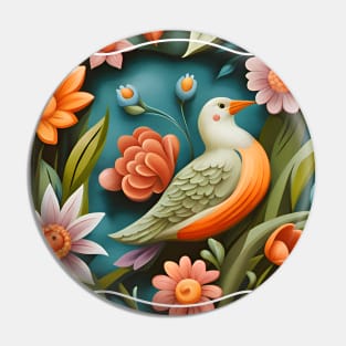 Bird floral mural Pin