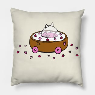 Valentine's Day Cat Donut Car with Heart Sprinkles Pillow