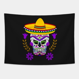 Purple Floral Cinco De Mayo Sugar Skull Tapestry