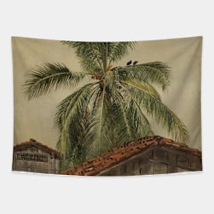 Palm Trees and Housetops, Ecuador by Frederic Edwin Church Tapestry