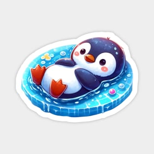 a cute penguin chilling in the pool Magnet