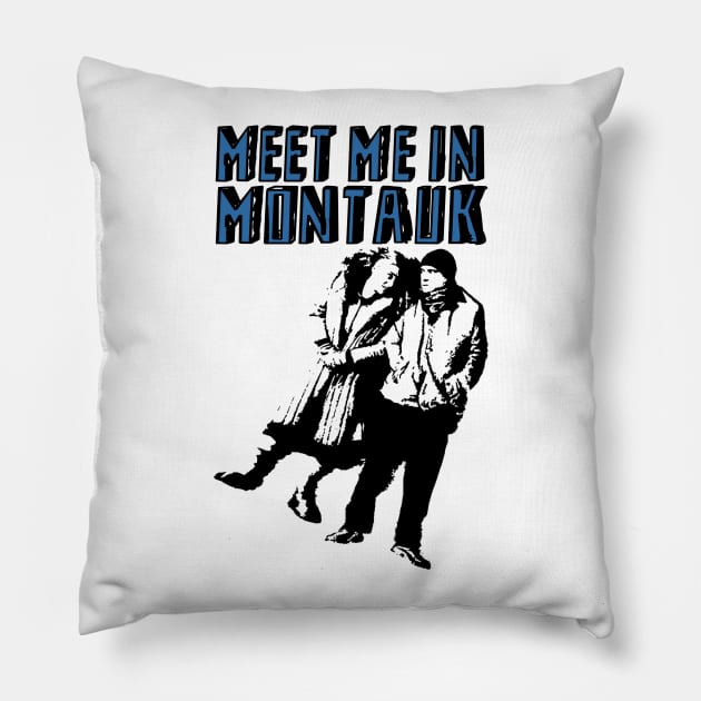 Meet Me In Montauk (Blue) Pillow by InsomniackDesigns