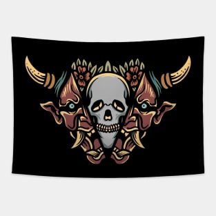 skull in oni oriental tattoo Tapestry