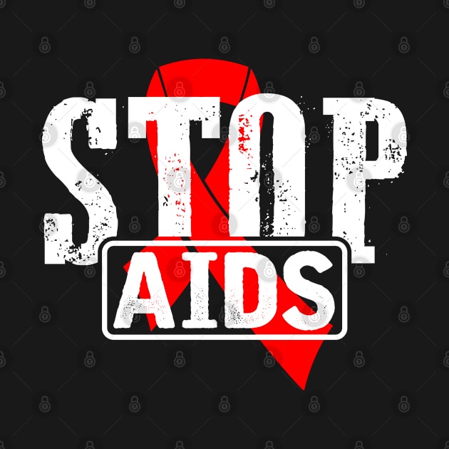 Stop Aids Tee Aids Awareness Red Ribbon Distressed Style by missalona