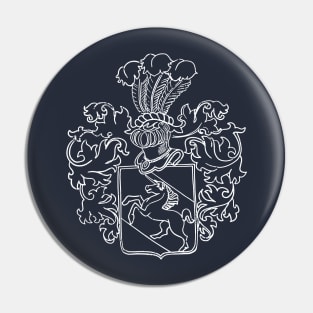 Shedenhelm Family Crest with NAME on BACK (Distressed White Linework) Pin