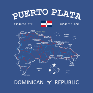 Puerto Plata Dominican Republic Flag Travel Map Coordinates GPS T-Shirt