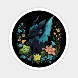 Cute Blue and Black Dragon Wreath Magnet