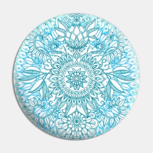 Turquoise Blue, Teal & White Protea Doodle Pattern Pin